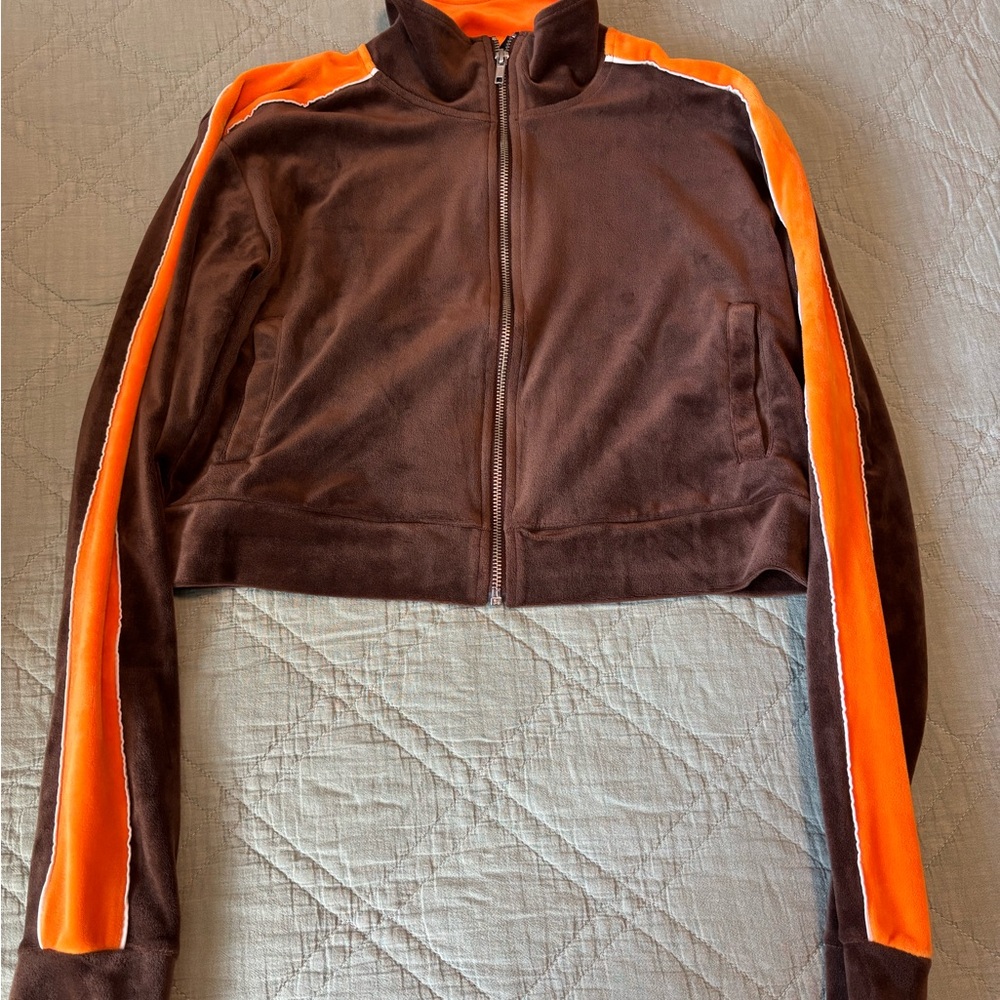 H&M Brown and Orange Bomber Jacket with Sporty Accents